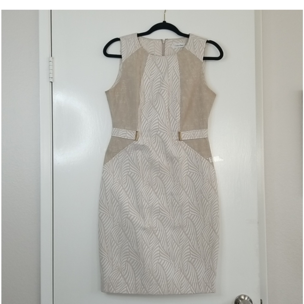 Calvin Klein Tan and White Dress